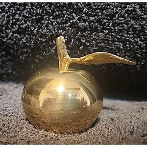 Vntg Solid Brass Apple Bell W/ Stem & Leaf 2.5" Tall